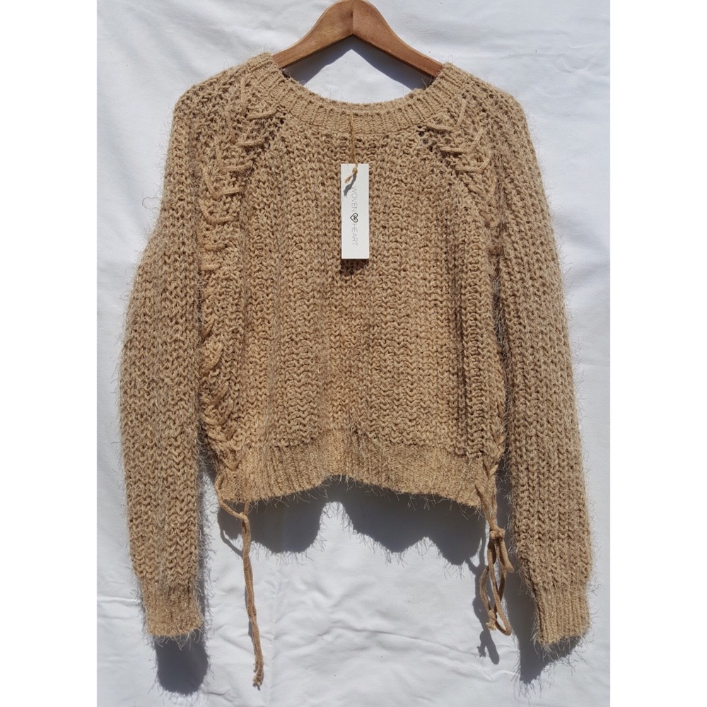 Woven Heart Tan Soft Sweater